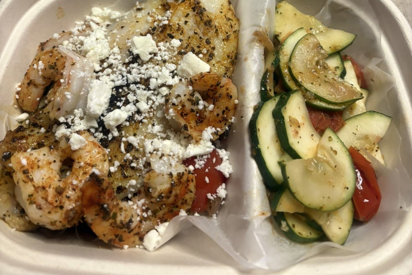 Aegean Harvest Seafood Plate with swai and shrimp