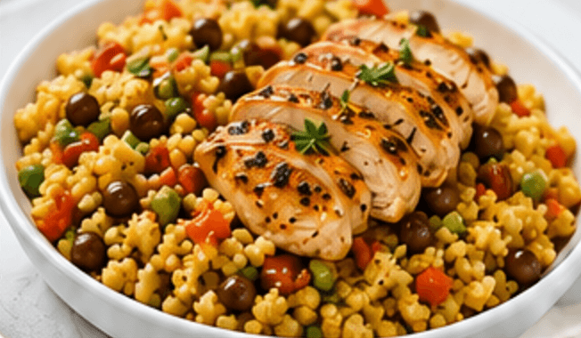Puerto Rican Cauliflower Rice with Pigeon Peas & Chicken Bowl