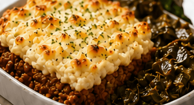Cauliflower Shepherd Pie & Collard Greens